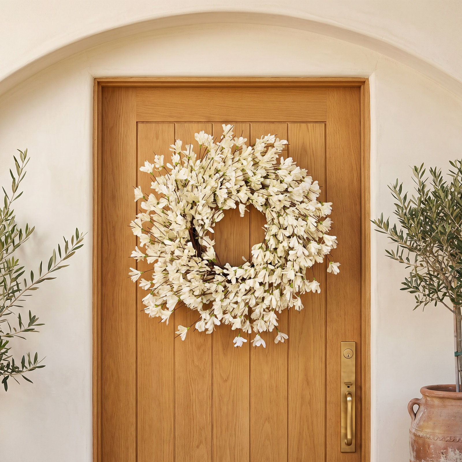 24" Handmade Spring Forsythia Wreath, White