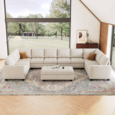 Shavera 155.8" W Velvet Upholstered 8-Person Sectional with Ottoman 