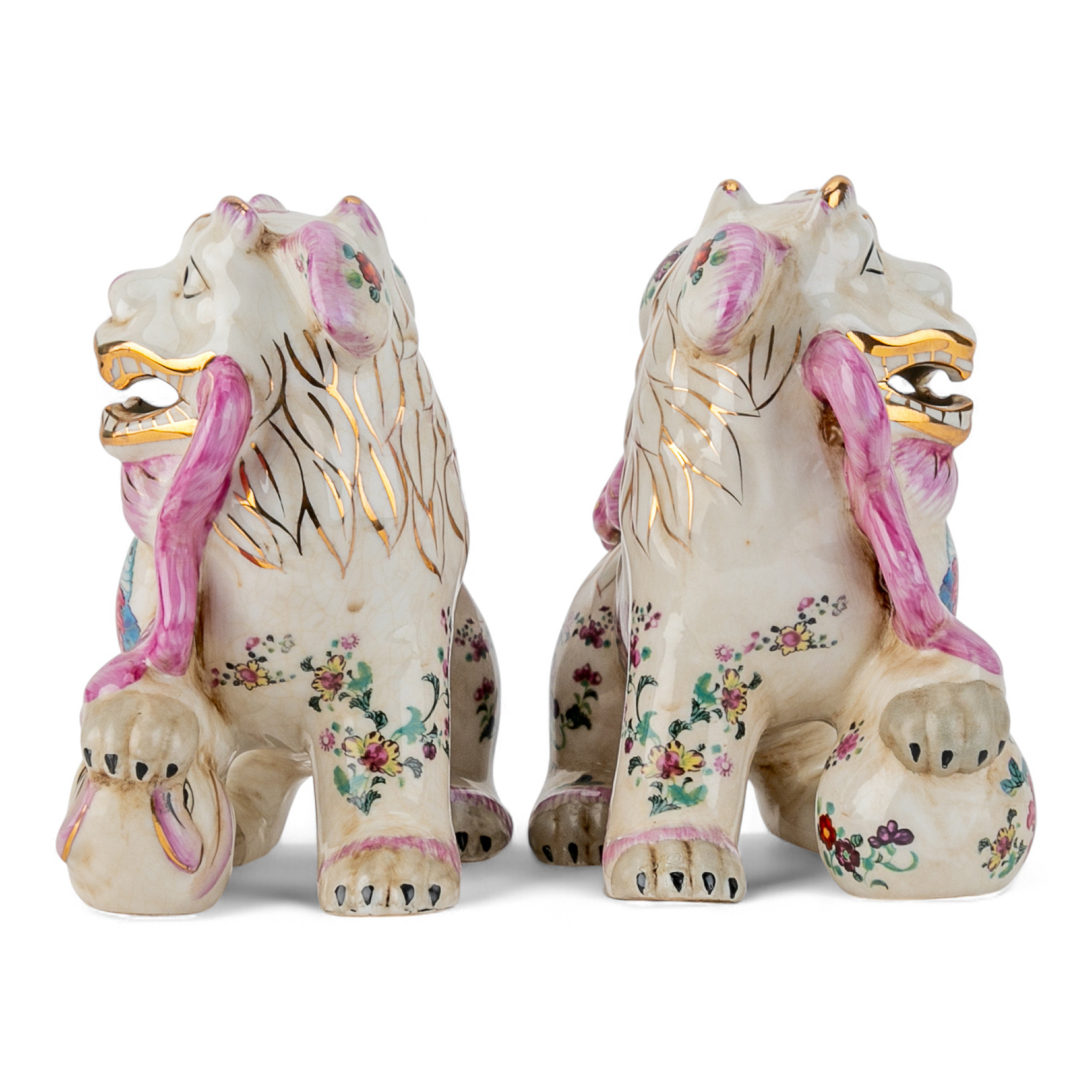 Danny's Fine Porcelain Lucky Foo Dogs – Pink Tobacco Leaf (Set of 2) | Perigold