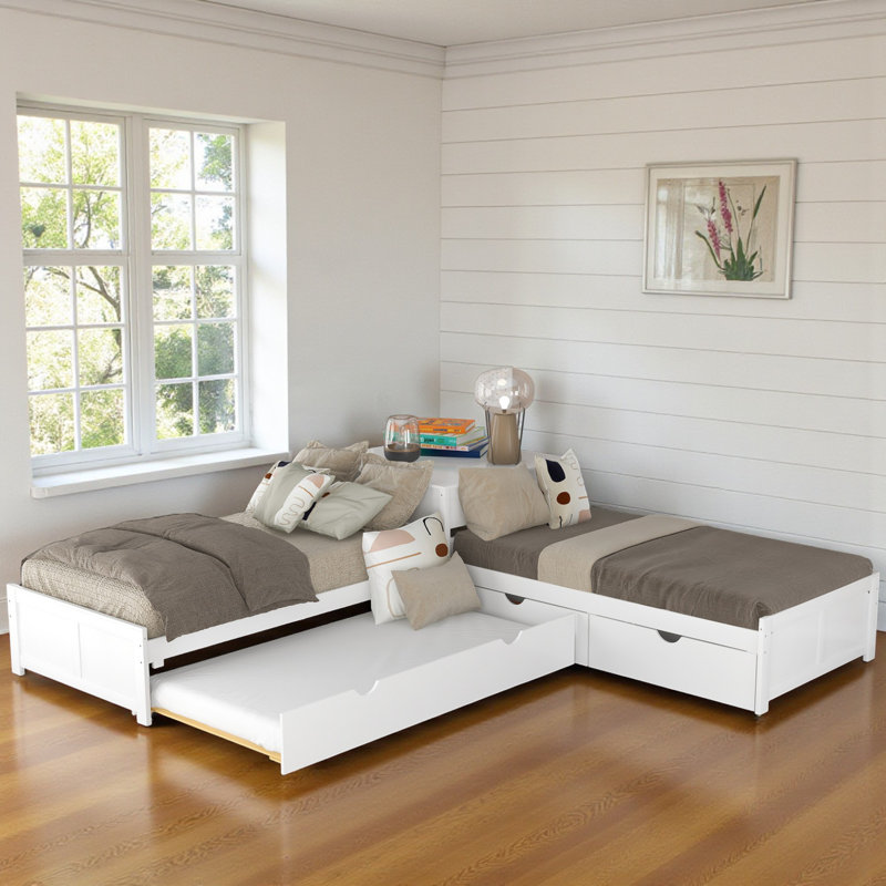 Lits plateforme simple en L en forme de L avec lit gigogne, Blanc