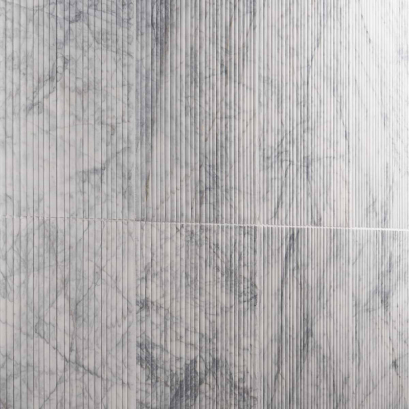 Waves 12x24 Fluted 3D Honed Marble Tile, White Lion