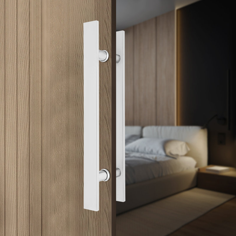 Poignée de porte à double face en acier inoxydable, paire de poignées de porte de grange coulissantes à pousser, poignée de porte en forme de H commerciale (17,52 x 1,6 x 5,92 po)