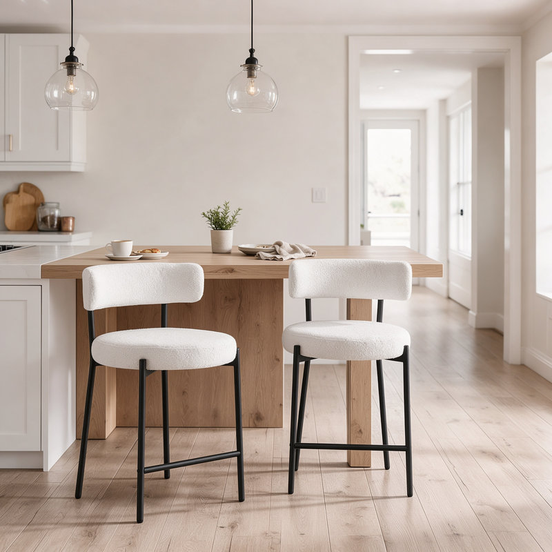 Tabouret 34,25 "H 34,25" avec dossier courbé, Teddy blanc pur