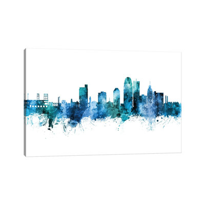 Winston Salem Skyline Blue Teal by Michael Tompsett - Wrapped Canvas Gallery-Wrapped Canvas Giclée