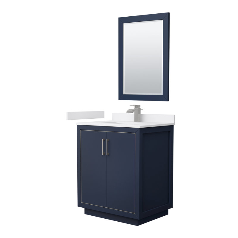 Icon 30" Single Bathroom Vanity Set with Mirror, Dark Blue, Brushed Nickel, White