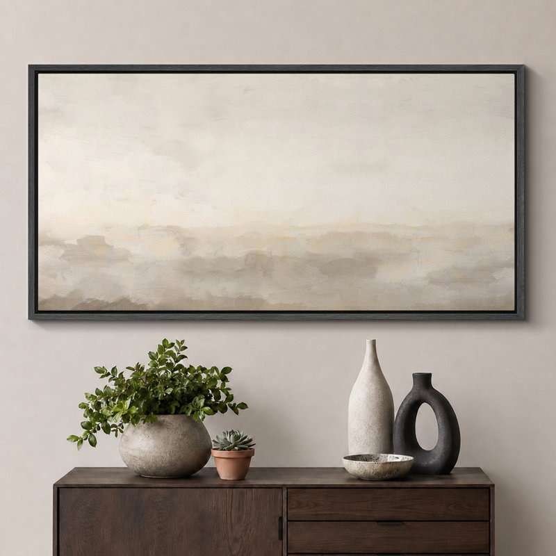 Minimal Landscape "Muted Abstract Calm & Serene Artwork, Neutral Simple Wall Pictures, Extra Large Framed Canvas Giclee Print Wall Art"
