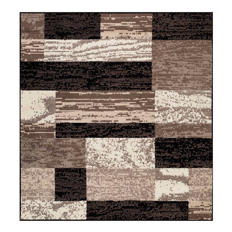 Bridney Chocolate Patchwork Power Loom Stain Resistant Area Rug, Square 5'