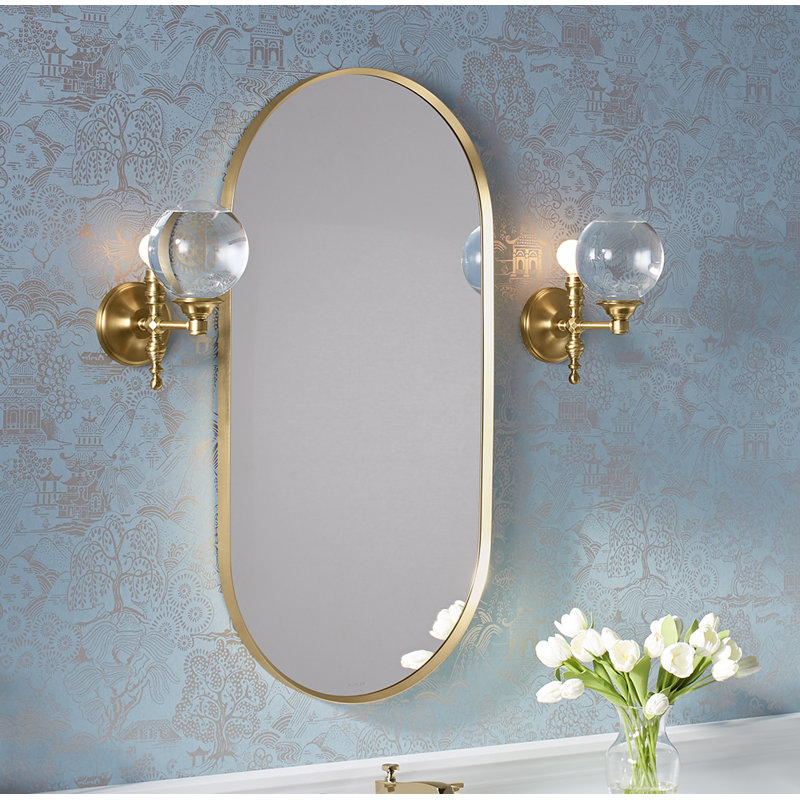 Essential Decorative Bathroom / Vanity Mirror, Moderne Brushed Gold, 36" x 18"