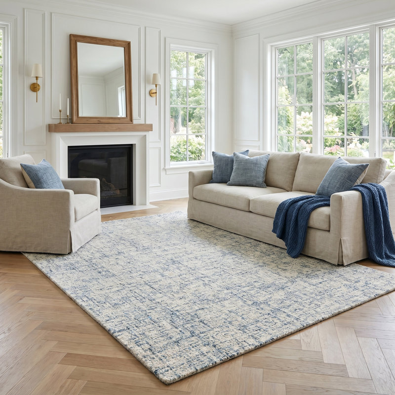 Tapis d'intérieur Sorelle Transitional Abstract en laine tuftée à la main, Bleu, 10 pi x 14 pi