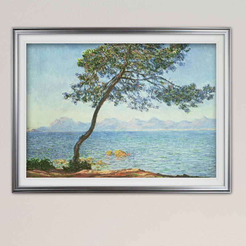 « estã© rel-montagnes » par claude monet, peinture à l’huile, H 28 po x l 38 po x P 1,5 po, Cadre argenté, Blanc mat