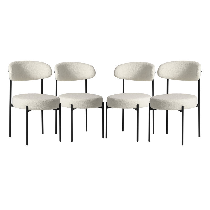 Bayville Faux Shearling Fabric Upholstered Side Chair With Metal Leg, 4, Beige