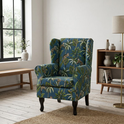 Teal Monkey Wingback Armchair