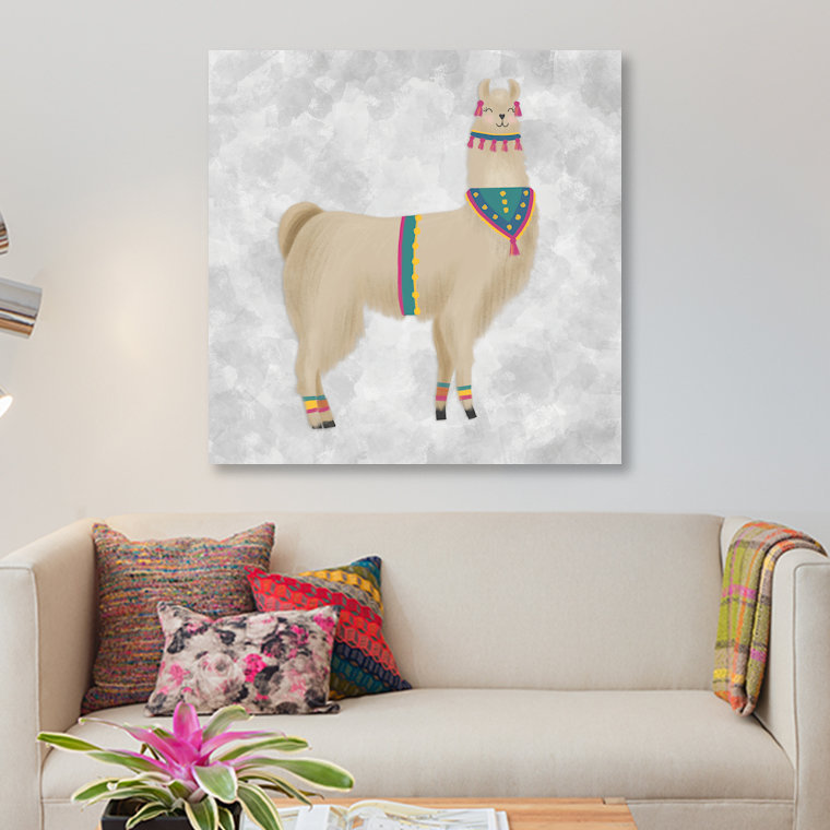 «Lovely Llama III», impression sur toile tendue, H 18 po x l 18 po x P 1,5 po, Toile encadrée noire, Pas de tapis