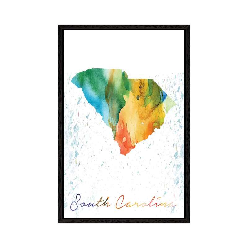 South Carolina State Colourful - Print on Canvas, 66.04 cm H x 45.72 cm W, Black Framed