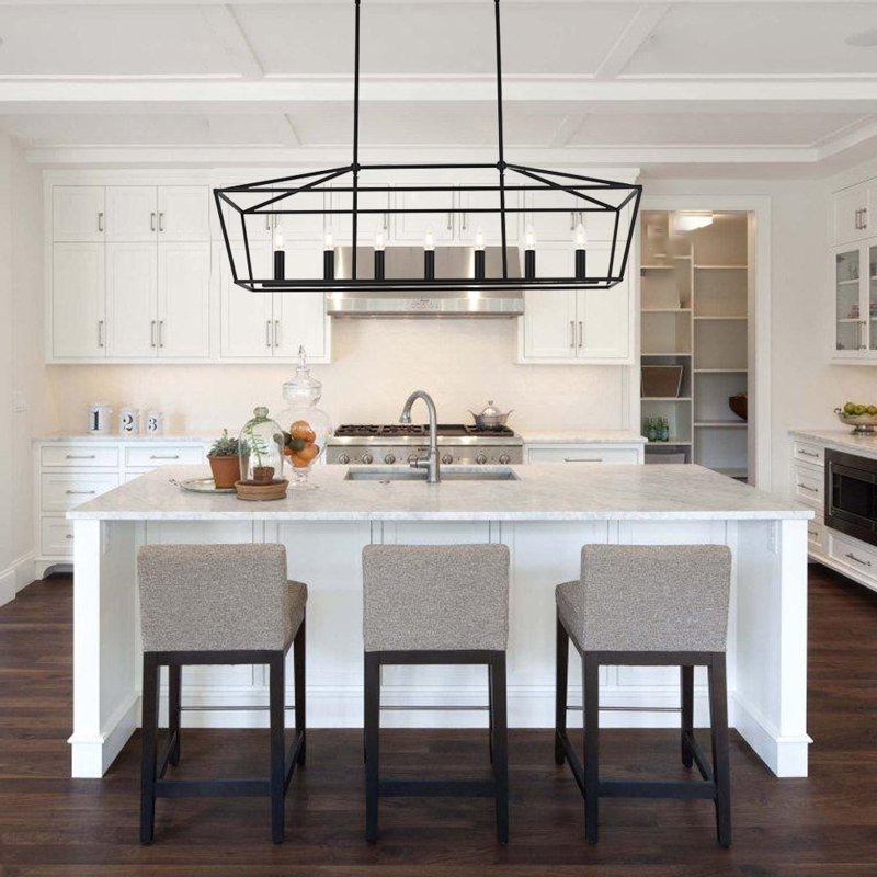 Chantrea 7 - Light Dimmable Kitchen Island Square / Rectangle Chandelier, Black