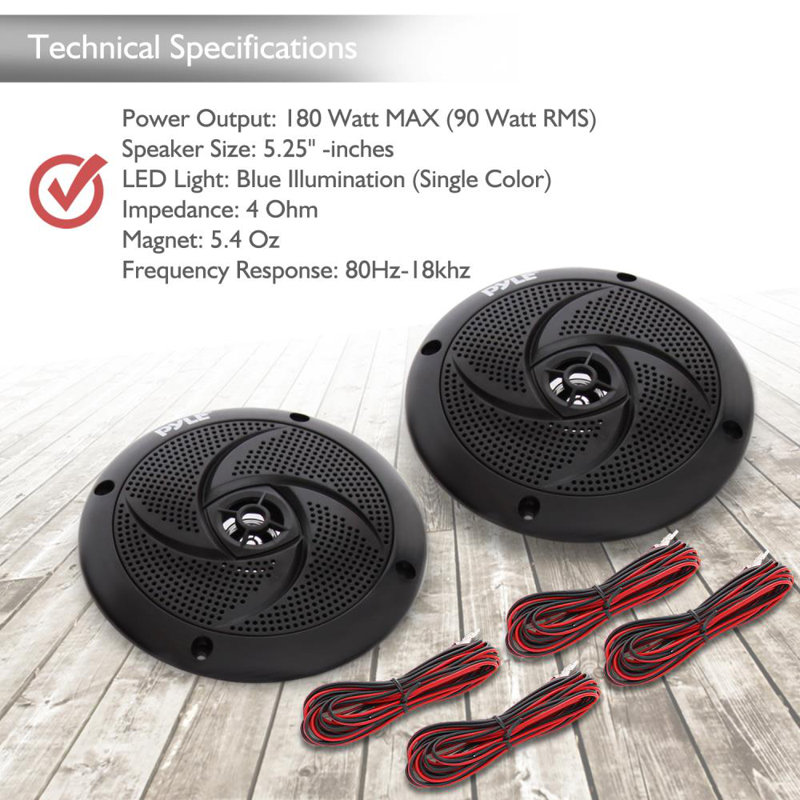Pyle Marine Speakers - 5.25 Inch 2 Way Waterproof And Weather Resistant Outdoor Audio Stereo Sound System With Led Lights, 180 Watt Power And Low Profile Slim Style - 1 Pair - Plmrs53Bl
