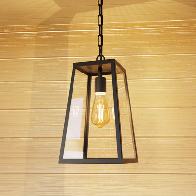 Lanterne suspendue d'extérieur moderne, lanterne suspendue d'extérieur noire de 14,2 po avec longue chaîne réglable, lumières suspendues extérieures imperméables pour porche, entrées, cour, patio et vestibule (ampoule incluse)