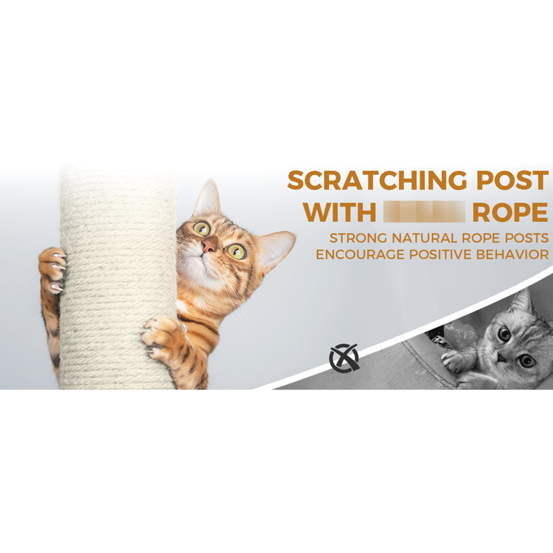 Arbre à chat de 84 pouces avec structure stable de couleur gris foncé, poteaux et condos spacieux pour plusieurs chats, poteau à griffer, plateforme, jeu interactif