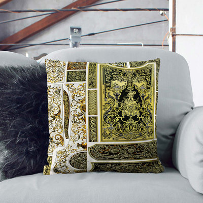 17th And 18th Century Pattern With Scrolls And Birds Damask Square Throw Cushion