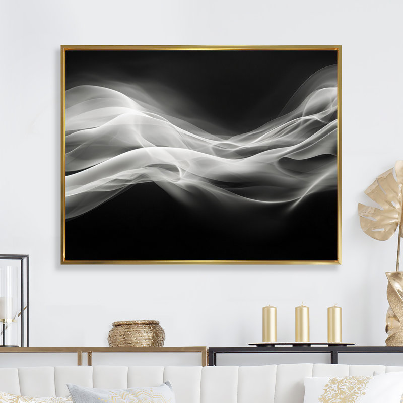 Noir blanc abstrait contemplatif III - impression, H 34 po x l 44 po x P 1,5 po, Cadre flottant doré
