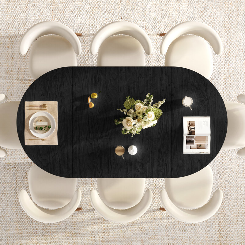 Extendable Dining Table,  Oval Kitchen Table For 2‑8 Diners, Black