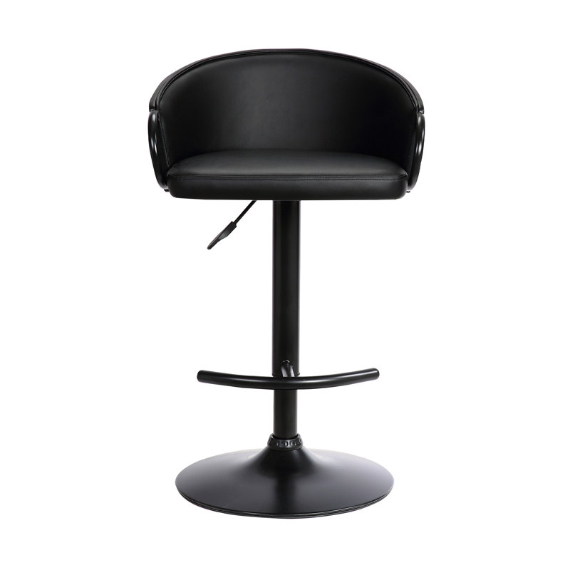 40" Black Faux Leather And Iron Swivel Low Back Adjustable Height Bar Chair With Footrest