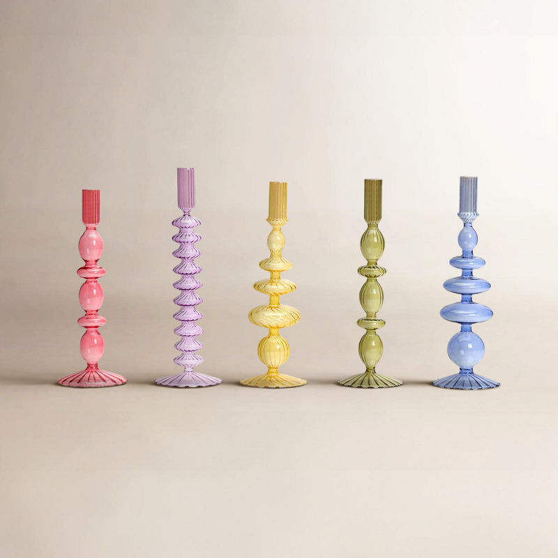 Set Of 5 Hand-Blown Glass Candleholder
