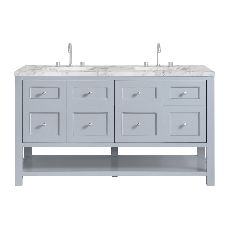 Breckenridge 60 in. Double Vanity, Serenity Blue, Carrara White Marble, Widespread
