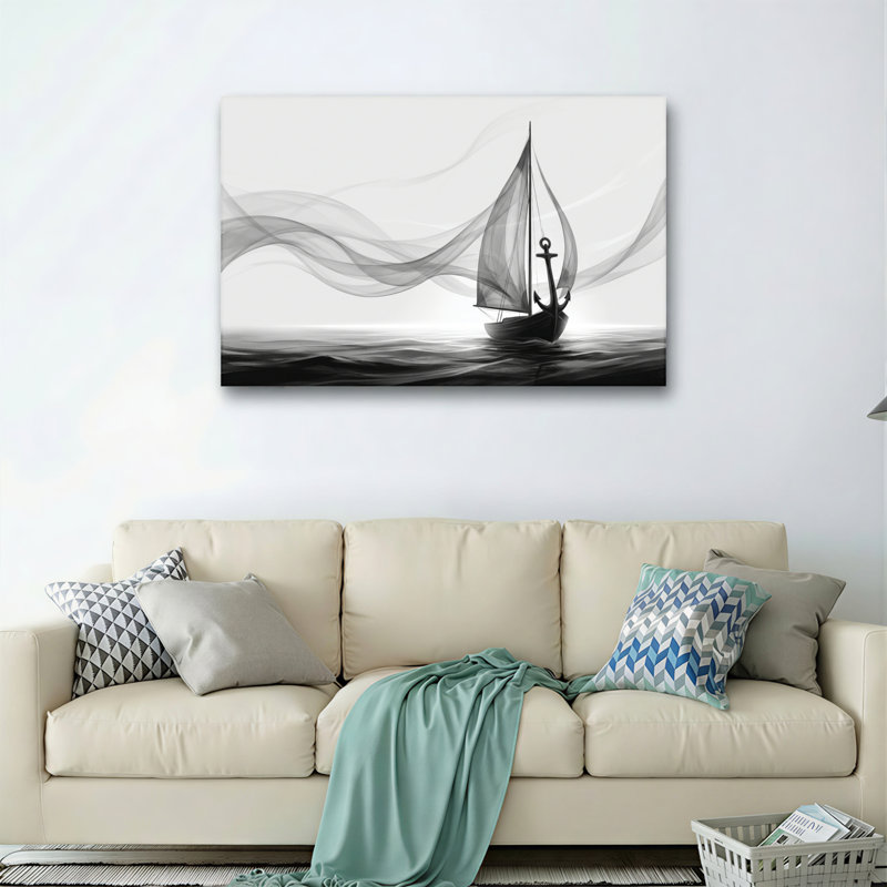 Ensemble de 1 tableau sur toile représentant des vagues de voiliers, H 16 po x l 24 po, Toile tendue