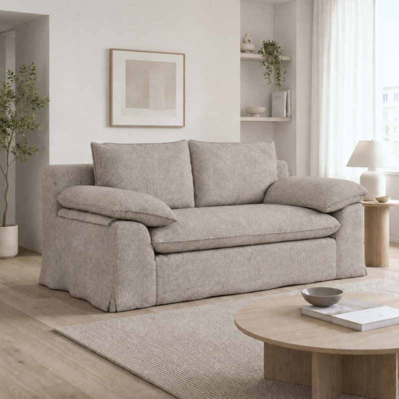 Canapé à compression moderne en tissu de lin avec housse amovible lavable, canapé rembourré à siège profond avec mousse haute densité, aucun assemblage requis