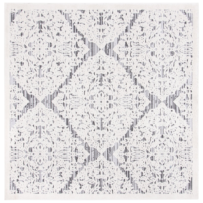 Areena Geometric Ivory/Gray Indoor / Outdoor Area Rug, Square 6'7"
