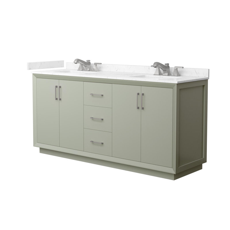 Strada 72" Freestanding Double Bathroom Vanity with Cultured Marble Top, Brushed Nickel, Green