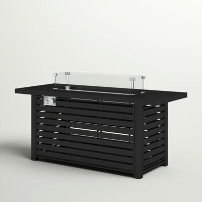 24" Steel Propane Fire Pit Table With Cover - Create A Warm And Inviting Outdoor Setting. Construction, Neutral Tone. Slatted Base For Airy Ambiance. Fireplace Lid, Cover, Lava Rocks, Glass Beads.