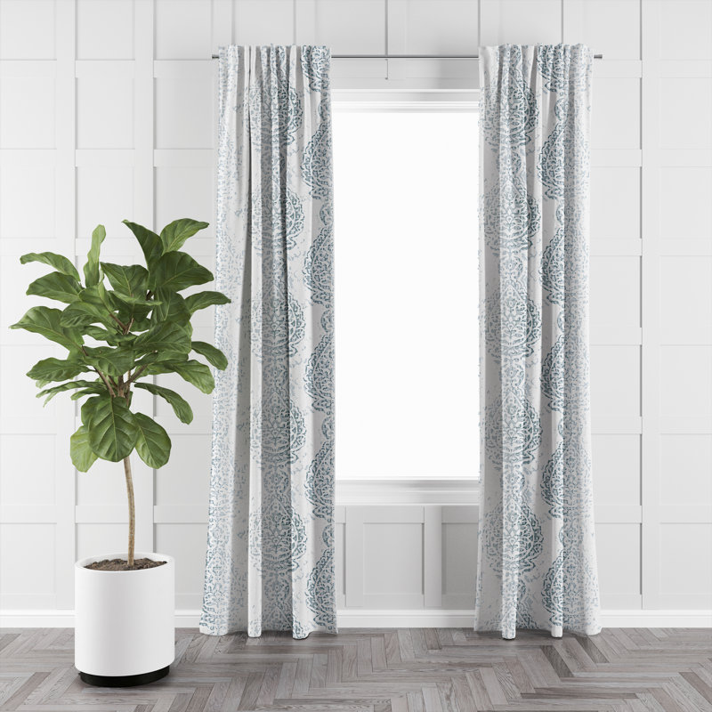 Prassana 100% Cotton Paisley Room Darkening Rod Pocket Single Curtain Panel, 50" W x 84" L, Ecru