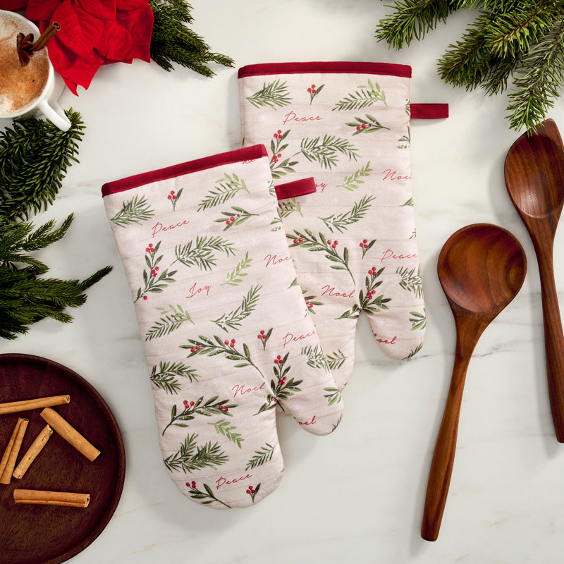 Gants de cuisine Threadmade Holiday Tree Trimmings, ensemble de 2, rouges - 18 cm (L) x 33 cm (l)