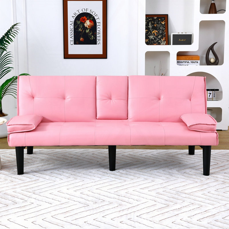 67"PVC Multi-Functional Sofa Bed, Pink
