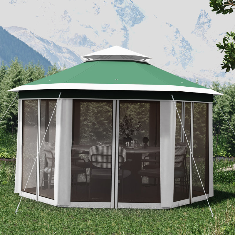 Abri de jardin escamotable 13 ', abri hexagonal avec filet en filet 6, tente d'événement avec structure en acier robuste