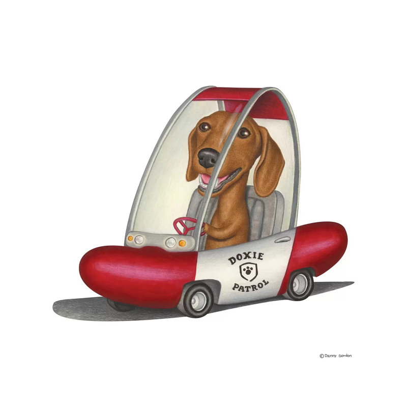 Dachshund Patrol Car 1 Piece Wrapped Canvas Wall Art