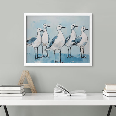 «Coastal Avian Elegance Serene Seagull Quintet Abstract Seaside Bird Illustration Modern Minimalist» sur papier