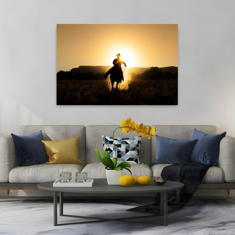 Art contemporain contemporain, paysage de cheval abstrait au coucher du soleil, H 40 po x l 60 po
