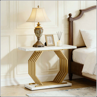 39" Modern Glam Console Table with Faux Marble Top and Gold Base