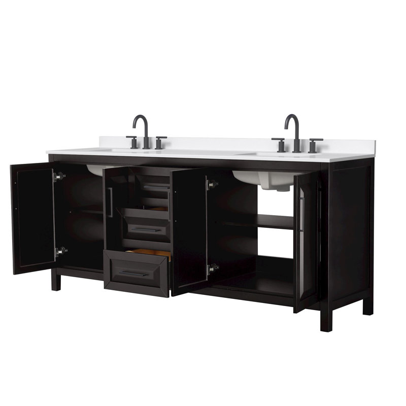 Daria 80'' W Vanity, Matte Black, Brown, White Quartz