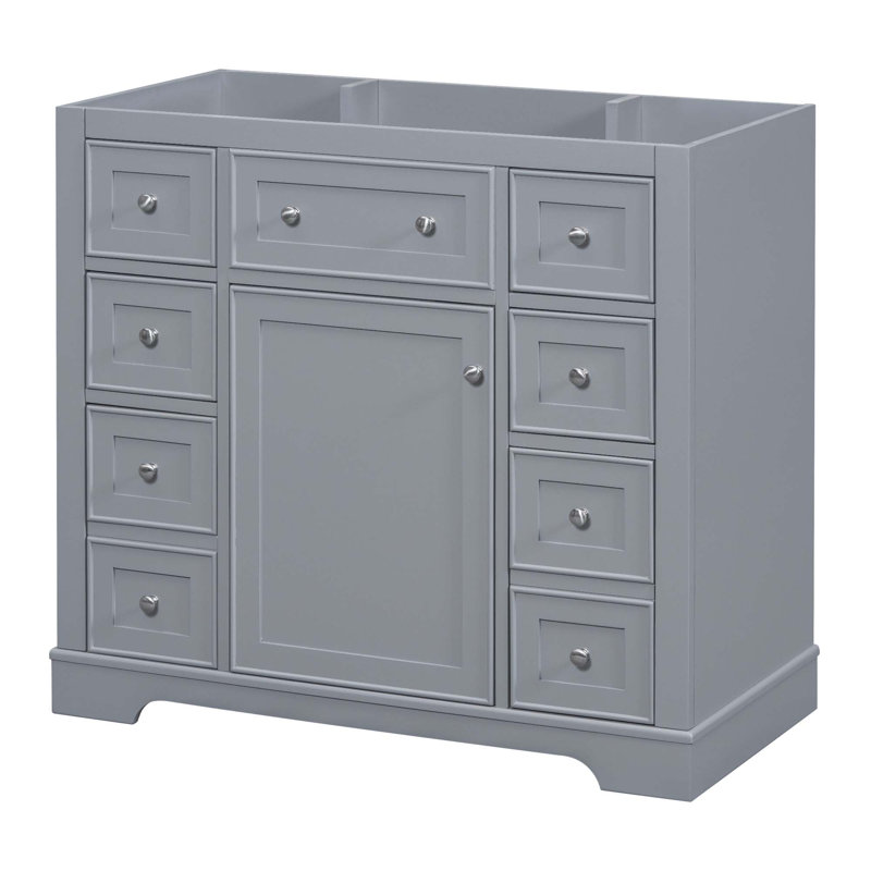 Meuble-lavabo 36 po sans lavabo, base d'armoire seulement, une armoire et six tiroirs, Gris