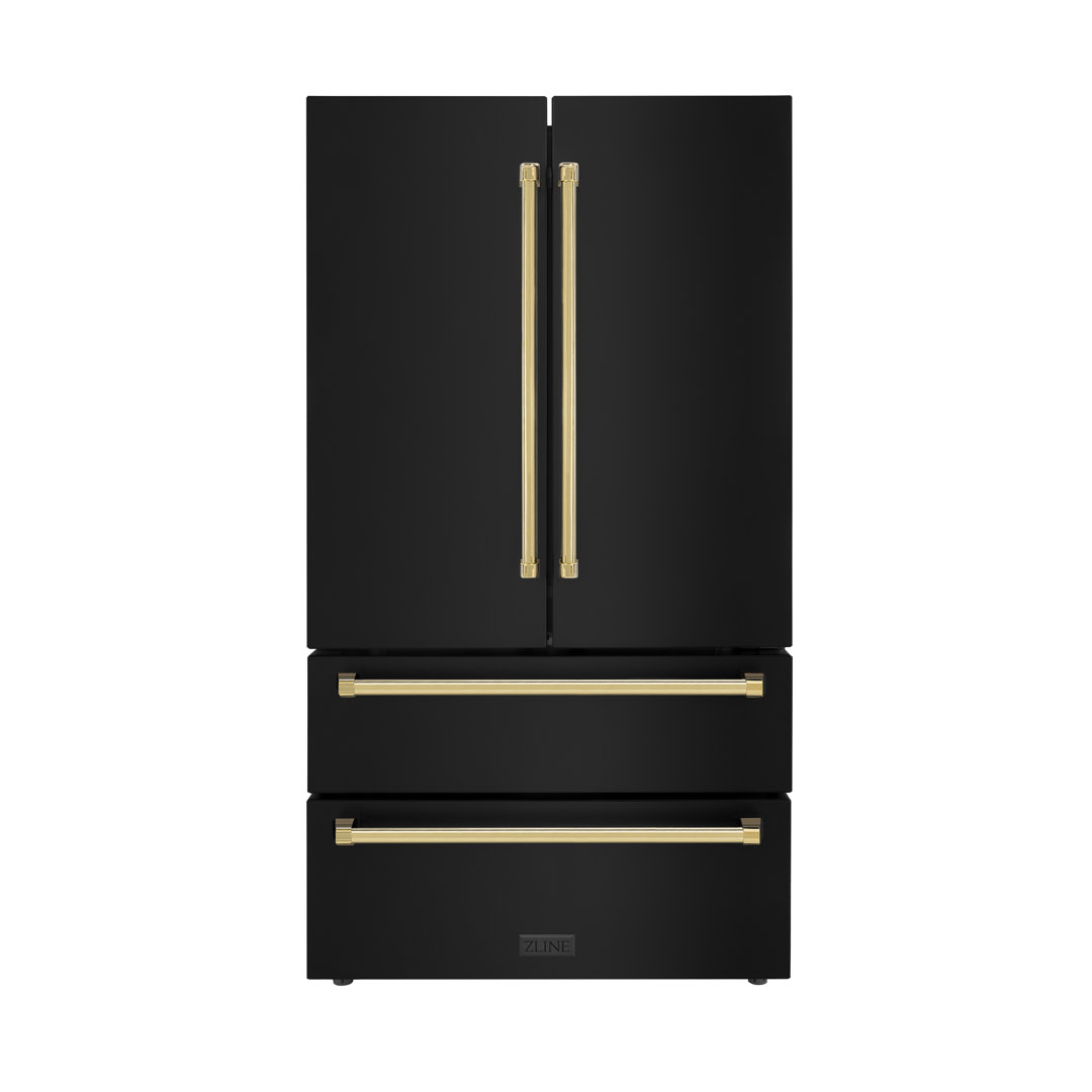 ZLINE Autograph Edition 36 in. Black Steel Counter-Depth Refrigerator with Handles ZLINE Accent 