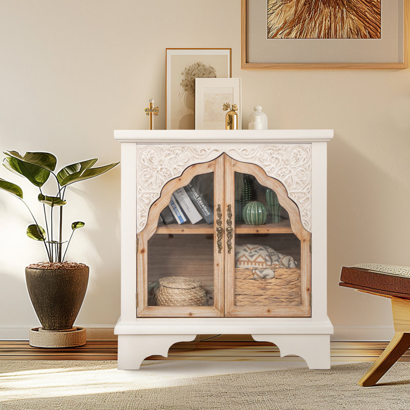 Armoire d'appoint en bois massif à 2 portes avec portes en acrylique Olcott