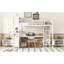 Lit mezzanine en métal robuste avec garde-robe élégante, bureau et rangement, tablettes de rangement pratiques et blanches,-1604030022