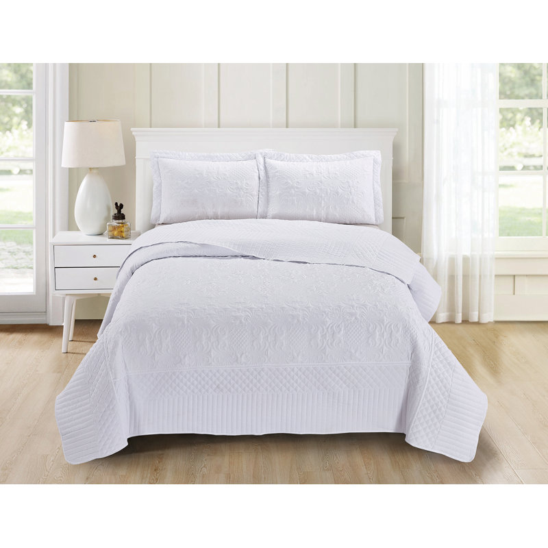 Ensemble de courtepointe réversible Mathilda, Blanc, Courtepointe simple et 1 taie décorative