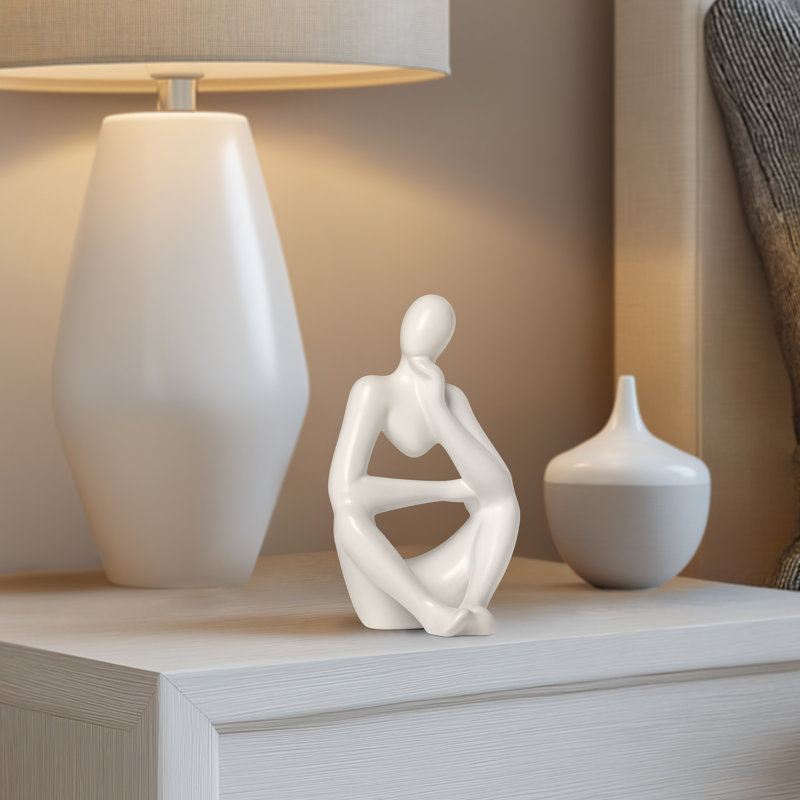 Sculpture moderne homme pensant (blanc cassé), Blanc