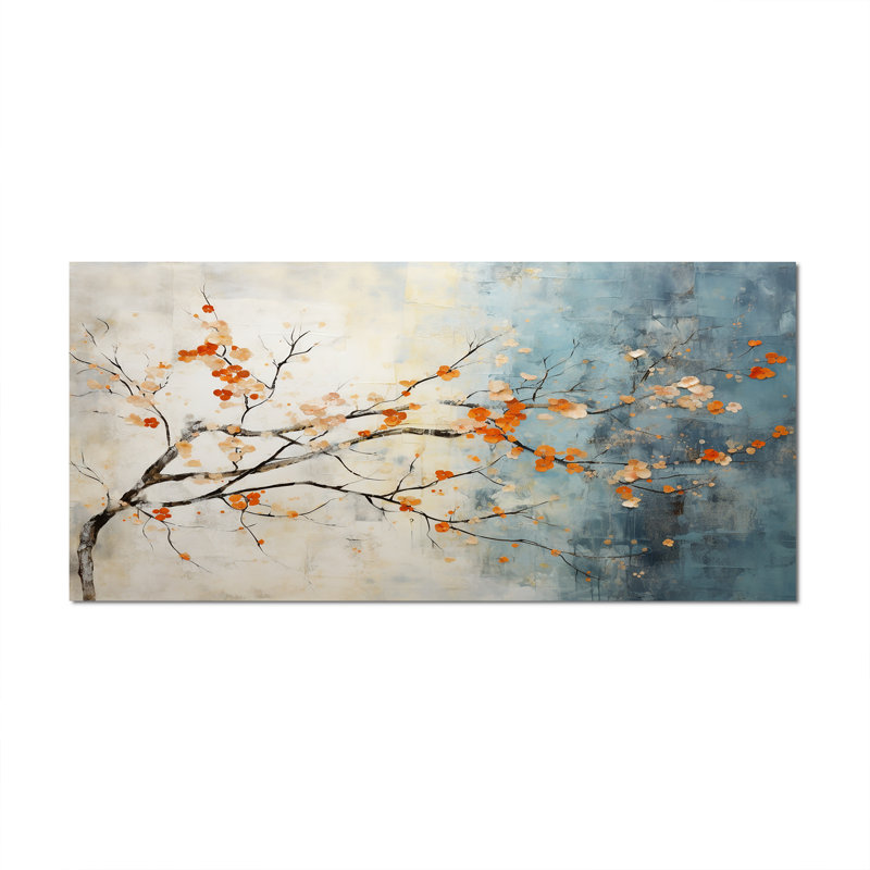 Orange, bleu sarcelle, érable, incandescent V - art mural érable, Toile tendue, H 28 po x l 60 po x P 1,5 po