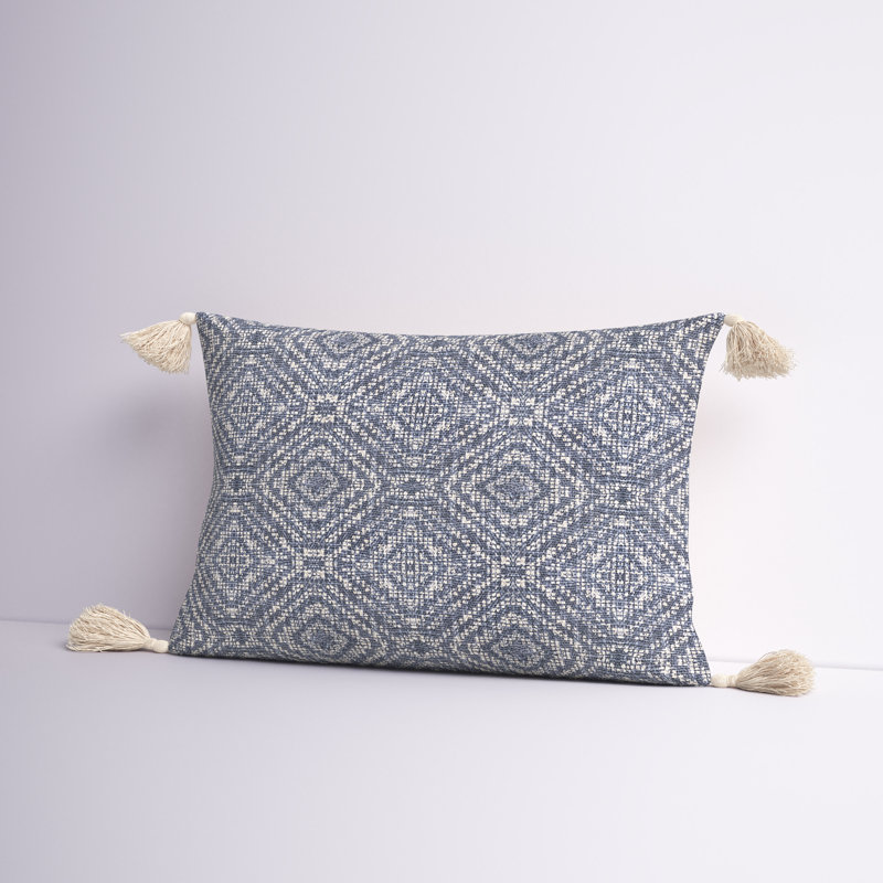 Housse de coussin rectangulaire en coton Frison Tribal Diamond, Polyester/ Bourre en polyester, Bleu